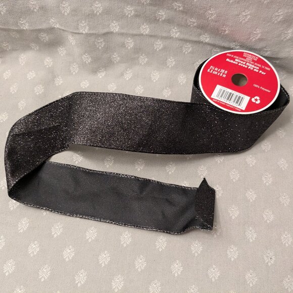 New! 4 Rolls of Black Sparkly Wired Ribbon - Picture 1 of 3